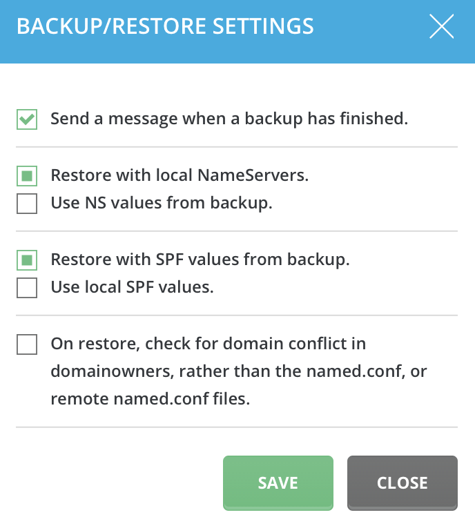 backup settings